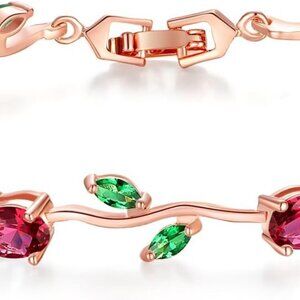 Lovely White Gold Plated AAA Cubic Zirconia Gemstone Flower Vine 7 Inches Bracel